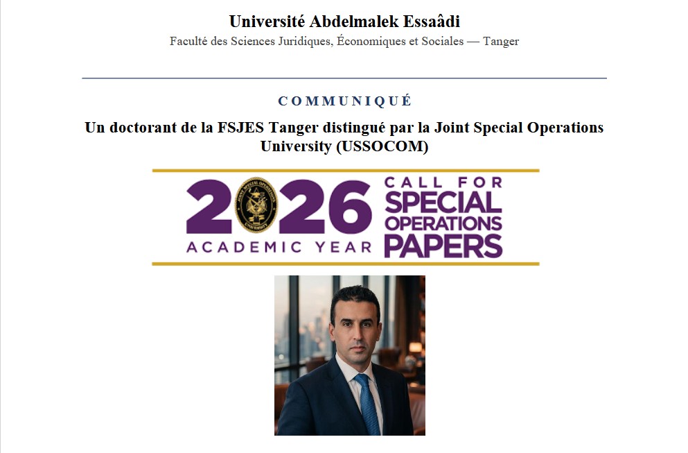 Un doctorant de la FSJES Tanger distingué par la Joint Special Operations University (USSOCOM)